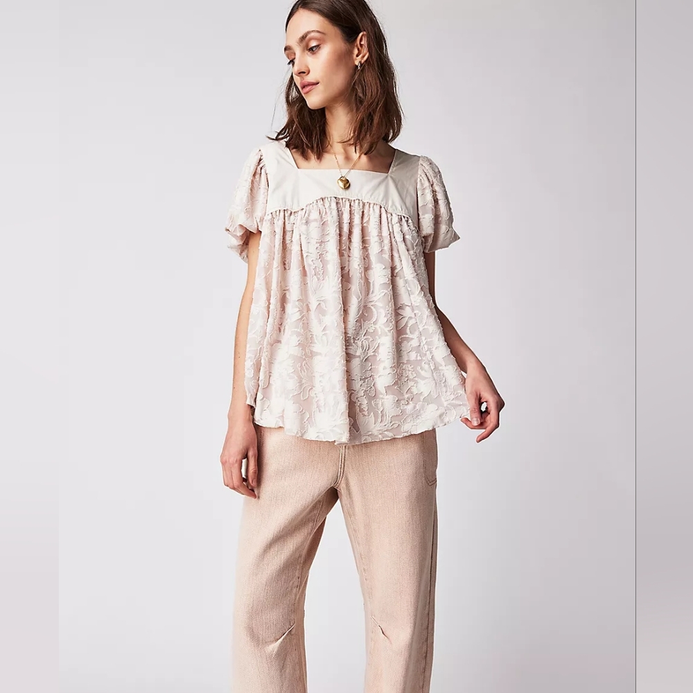 Free People Cream Floral Top